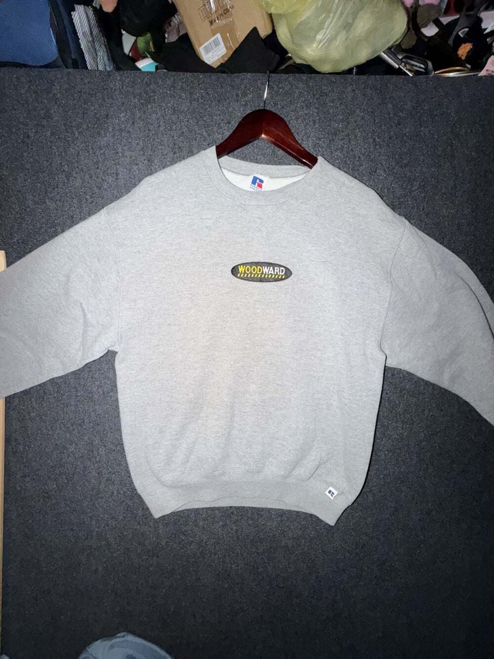 Vintage Russell Athletic Woodward Camp Gray Crewneck Sweatshirt